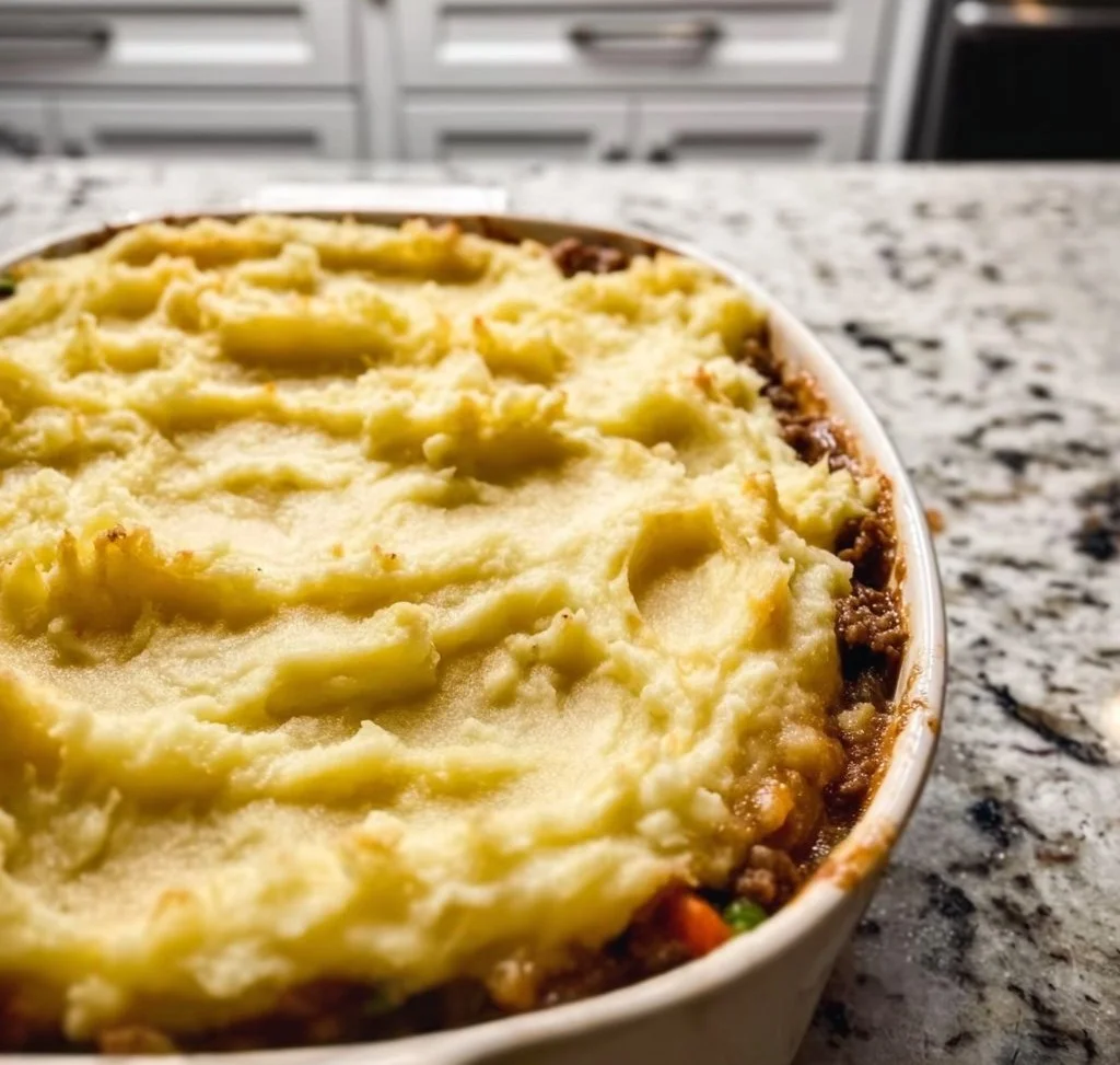 Delicious homemade Shepherd's Pie served in a classic dish