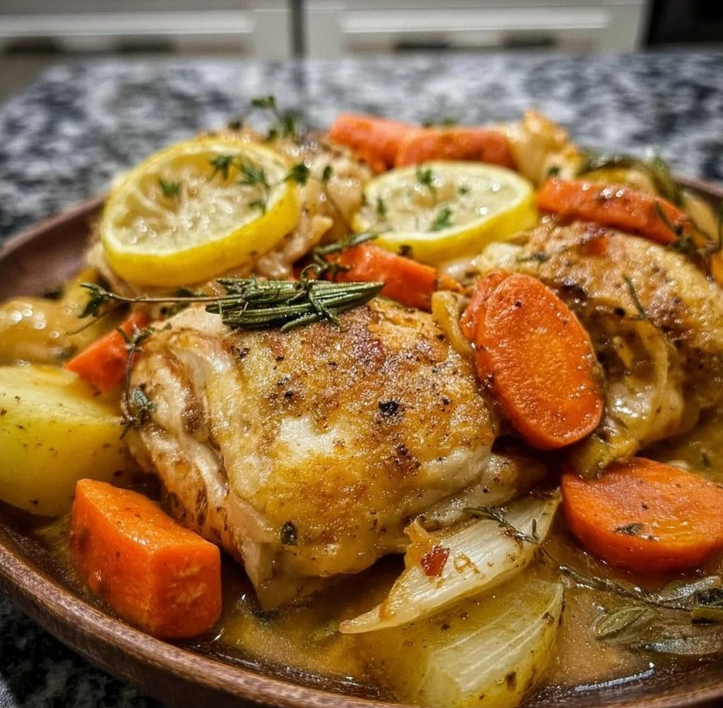 Slow cooker lemon garlic chicken with fresh vegetables