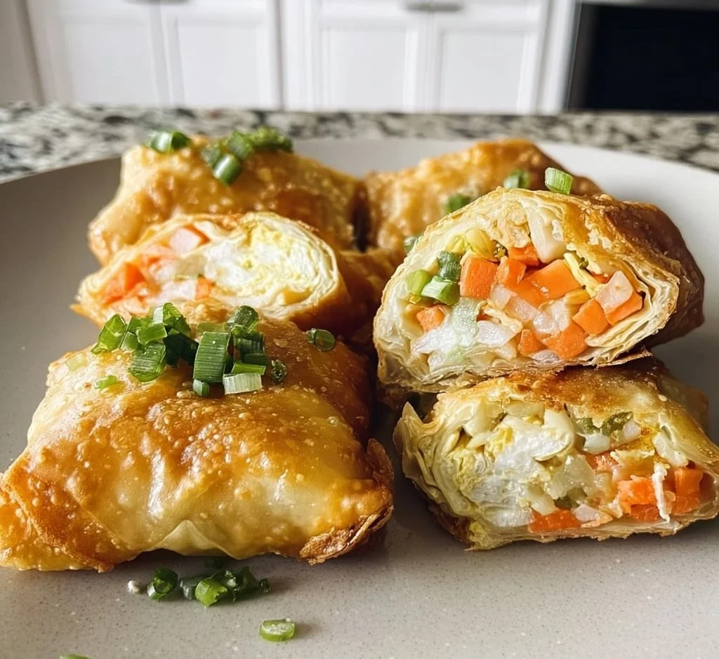 Plate of colorful and fresh Spring Egg Rolls ready to be served.