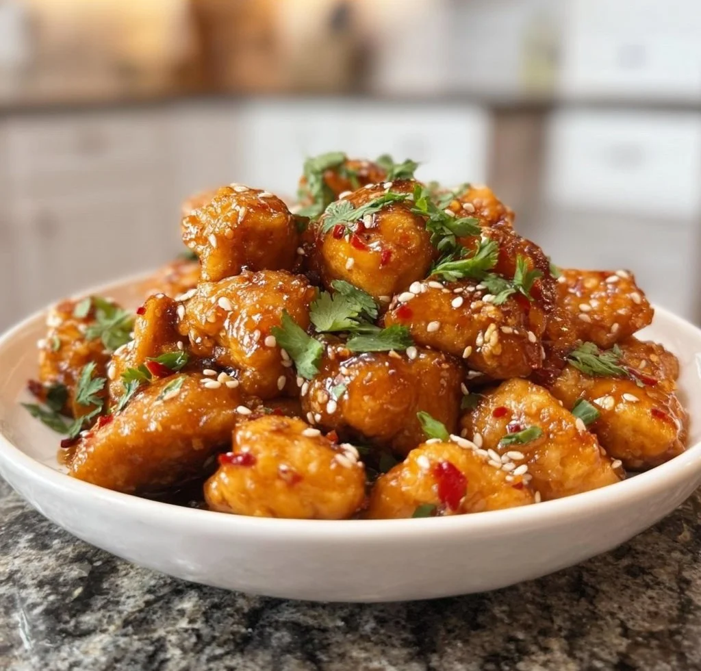 Deliciously spicy Thai Chicken Bites served on a plate