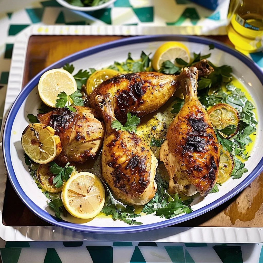 Butterflied chicken grilled with lemon resulting in a deliciously juicy meal.