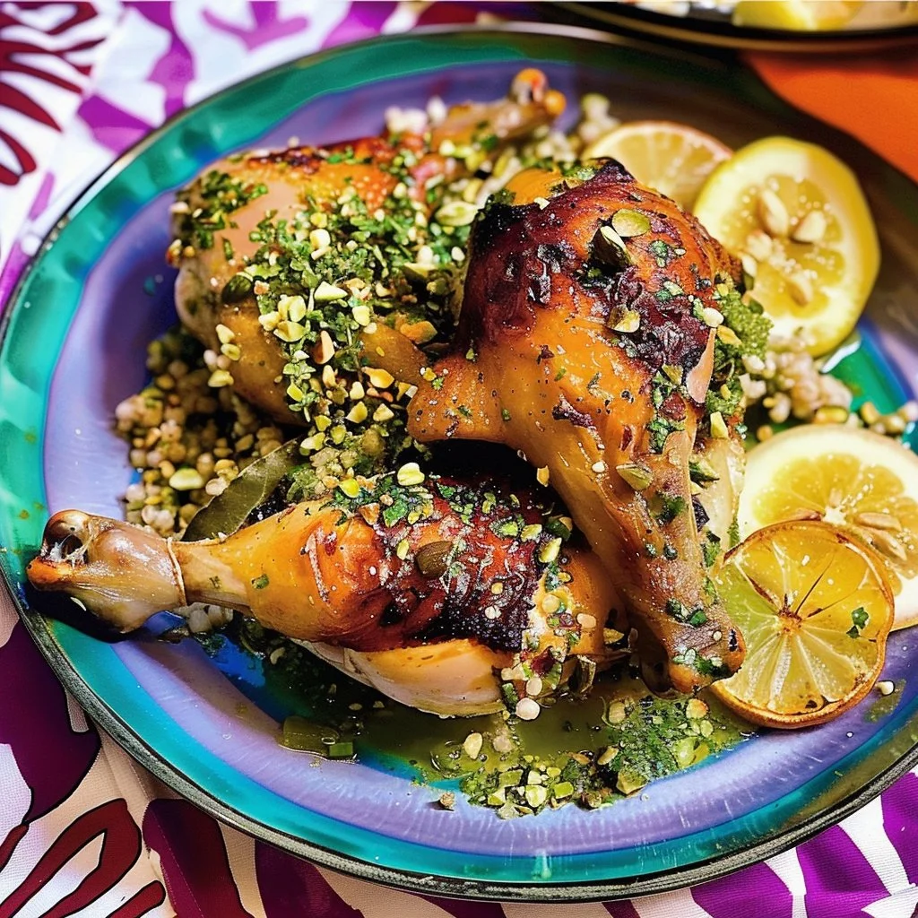 Buttermilk roast chicken served with nutritious farro salad on a plate.