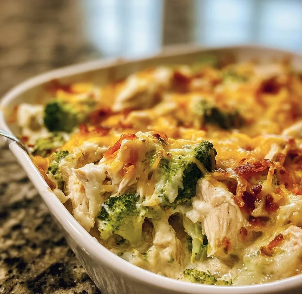 Creamy low carb chicken casserole with vegetables and cheese
