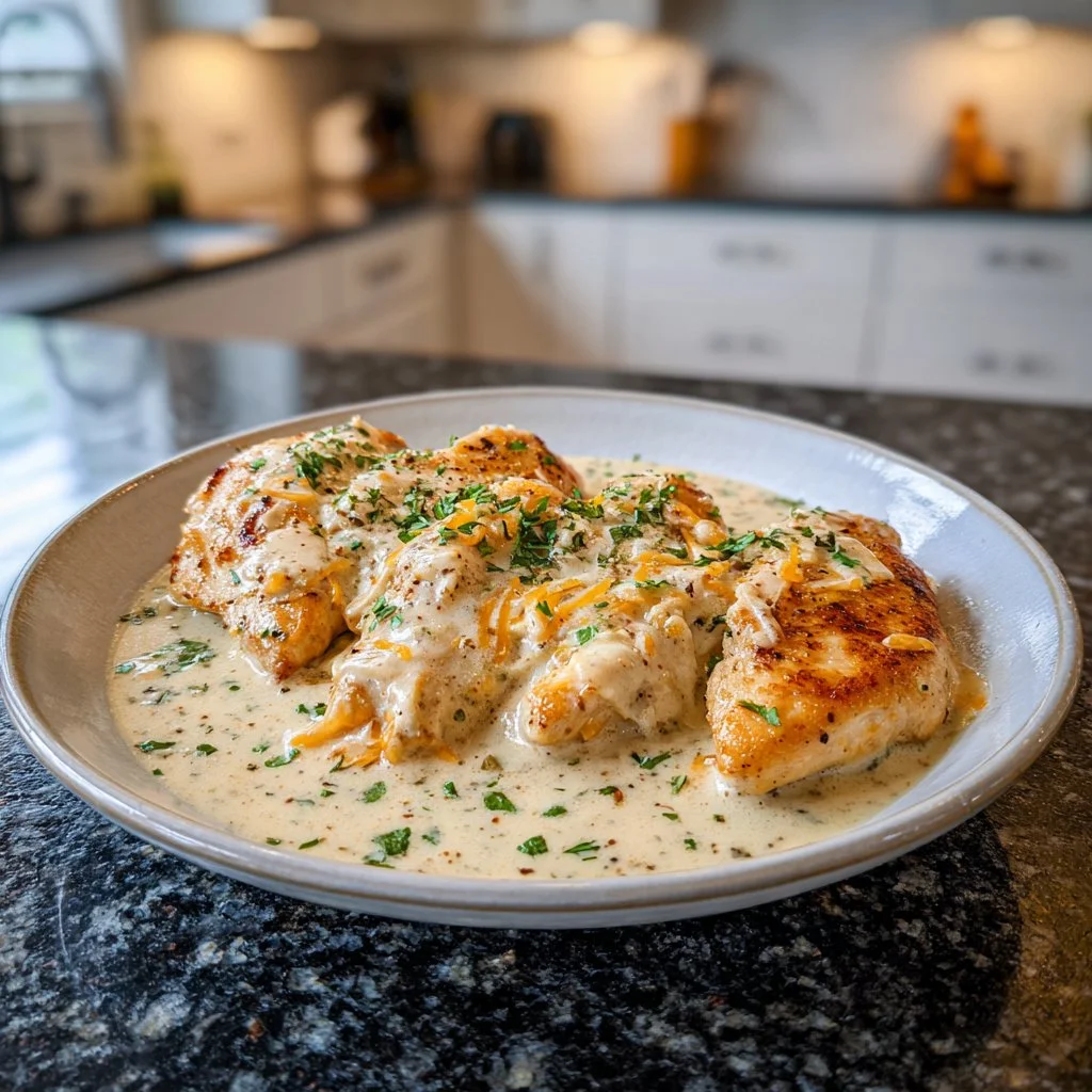 Creamy Ranch Chicken dish with rich sauce and herbs on a plate