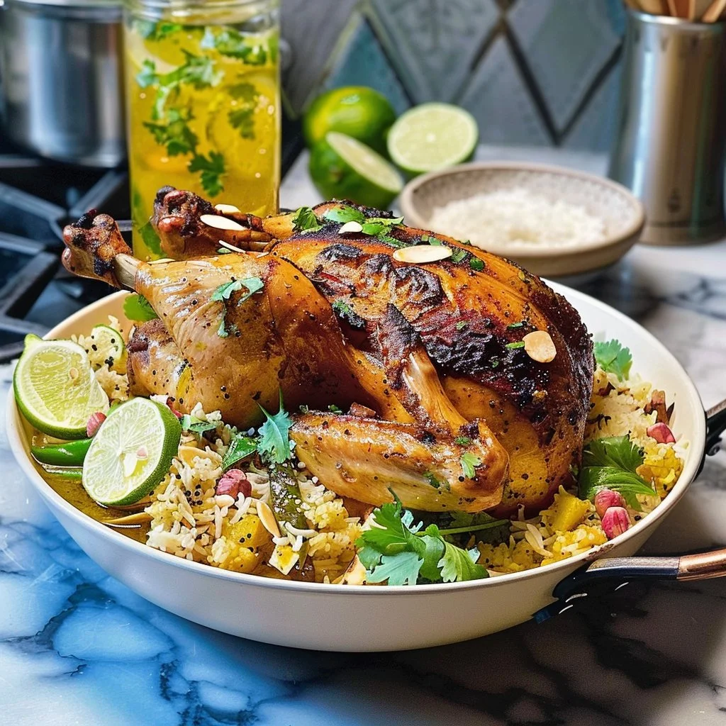 Golden Chicken Biryani dish with fragrant spices and tender chicken served in a bowl.