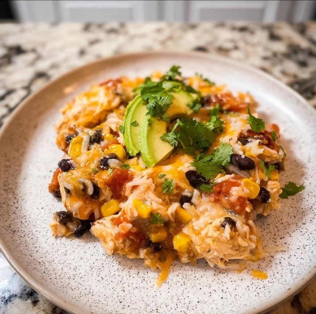 Healthy Southwest Chicken Casserole with chicken, beans, and vegetables