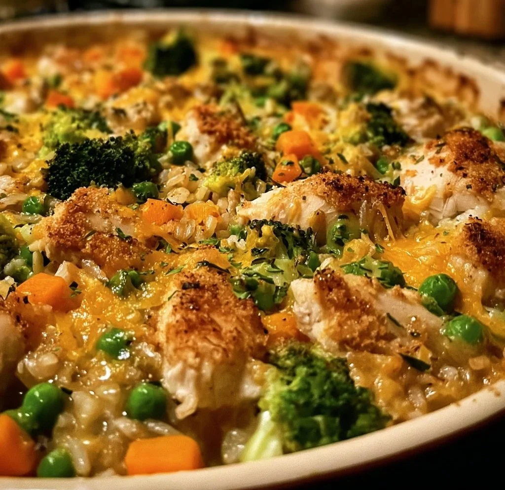 Ina Garten’s chicken casserole served in a baking dish with herbs
