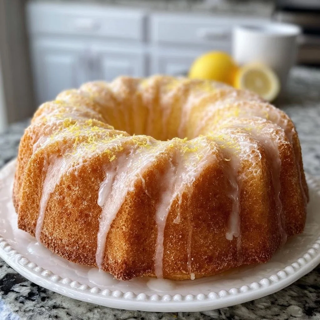 Delicious Lemon Bundt Cake topped with icing and lemon zest