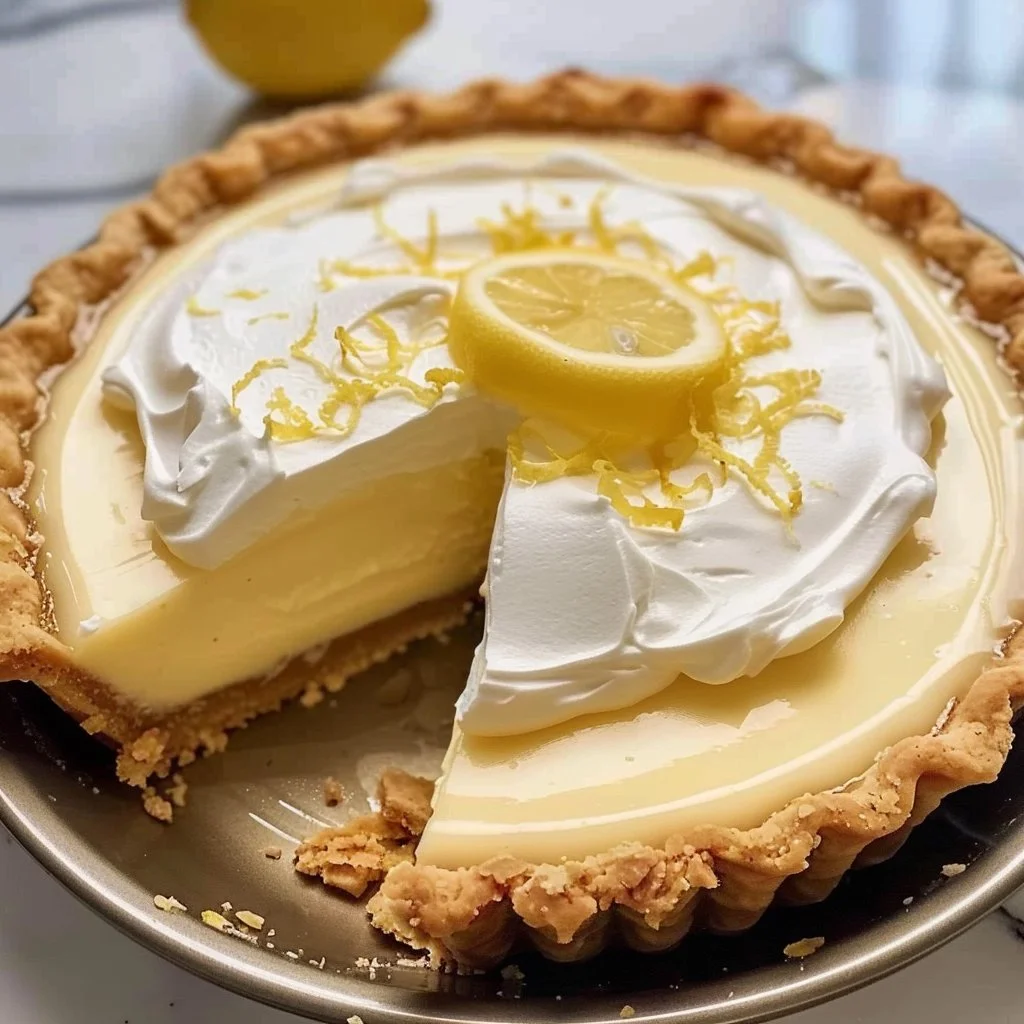 Delicious homemade lemon pie with a golden crust and fresh lemon filling
