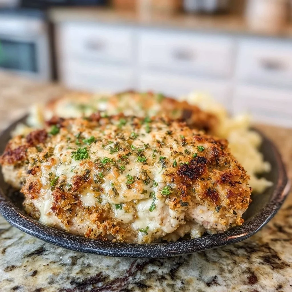 Longhorn Garlic Parmesan Crusted Chicken with golden-brown crust