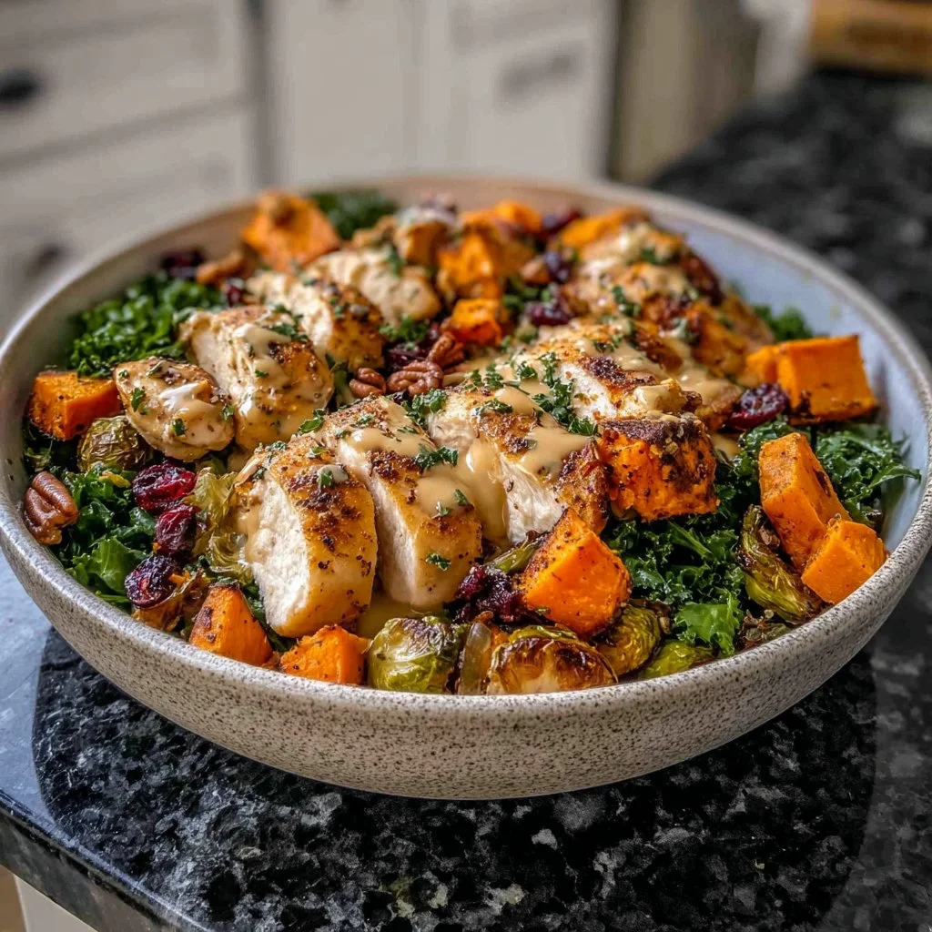Maple Dijon Chicken Sweet Potato Bowl with vibrant vegetables