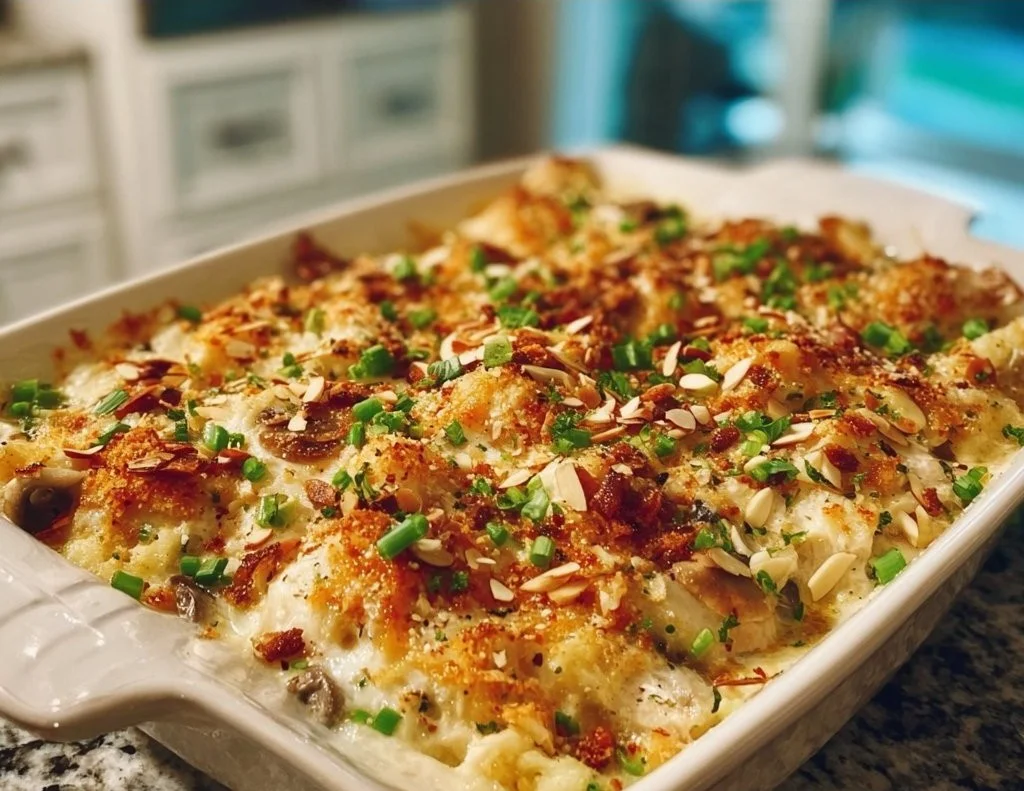 Delicious Neiman Marcus Chicken Casserole ready to serve
