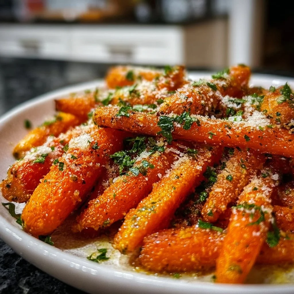 Parmesan Garlic Roasted Carrots served as a healthy side dish