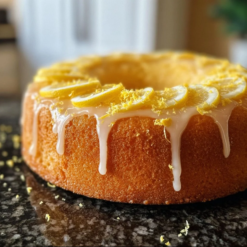 Pioneer Woman's delicious lemon cake slice on a plate with fresh lemon slices