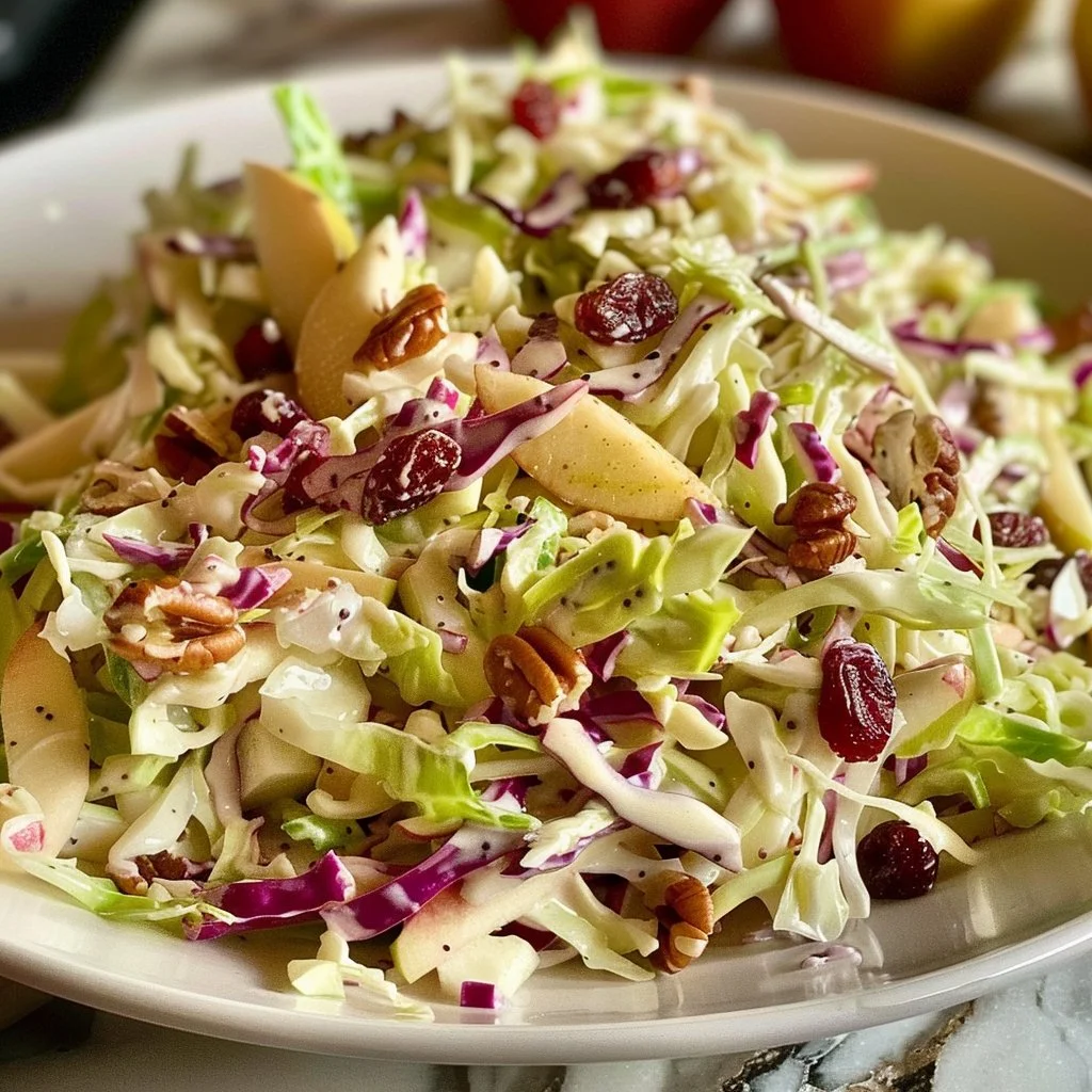 Zesty apple cranberry coleslaw served in a bowl with fresh ingredients