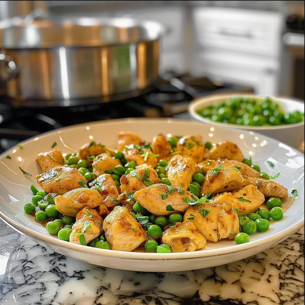 15-minute Italian chicken with peas on a plate