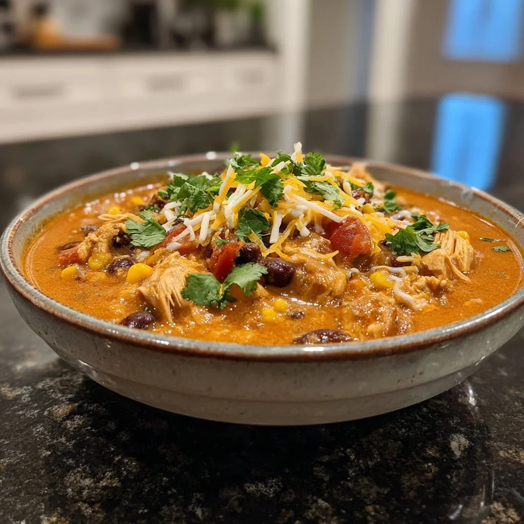 Cream cheese chicken dish garnished with herbs and served on a plate.