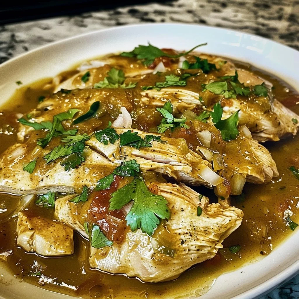 Delicious homemade salsa verde served at a cozy family dinner table.