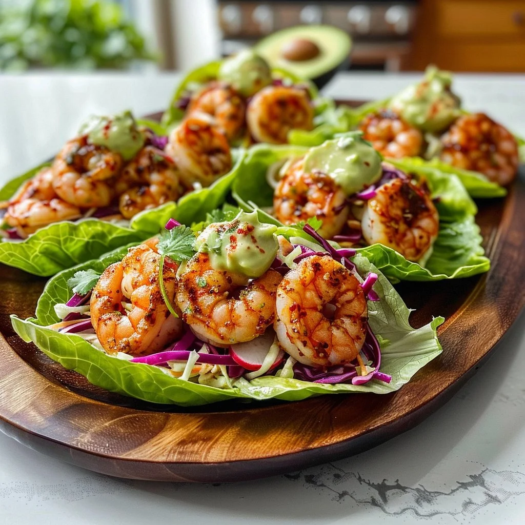 Cozy family shrimp dinner on a dining table with vegetables and seasoning