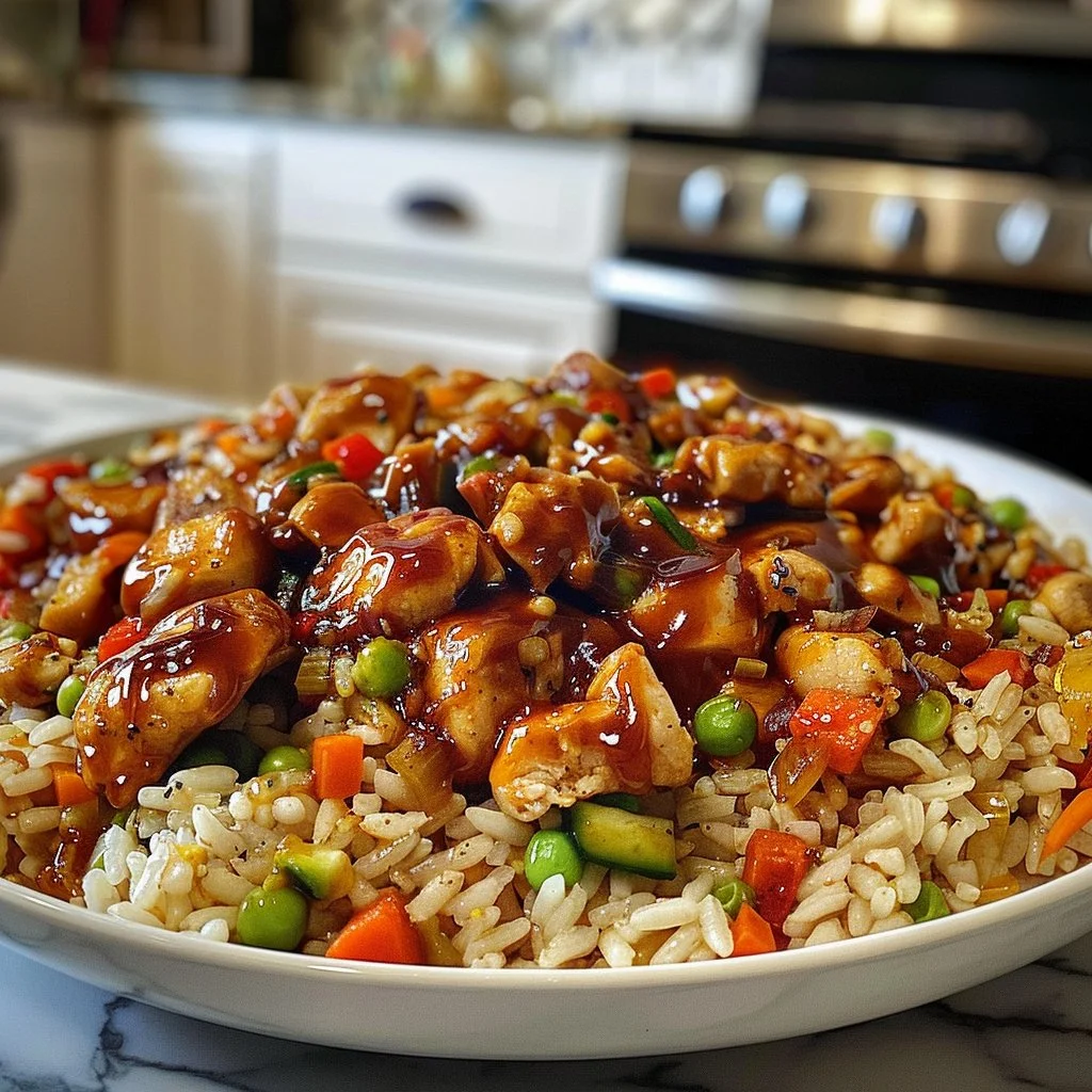 Delicious family favorite one pan dinner with colorful vegetables and chicken