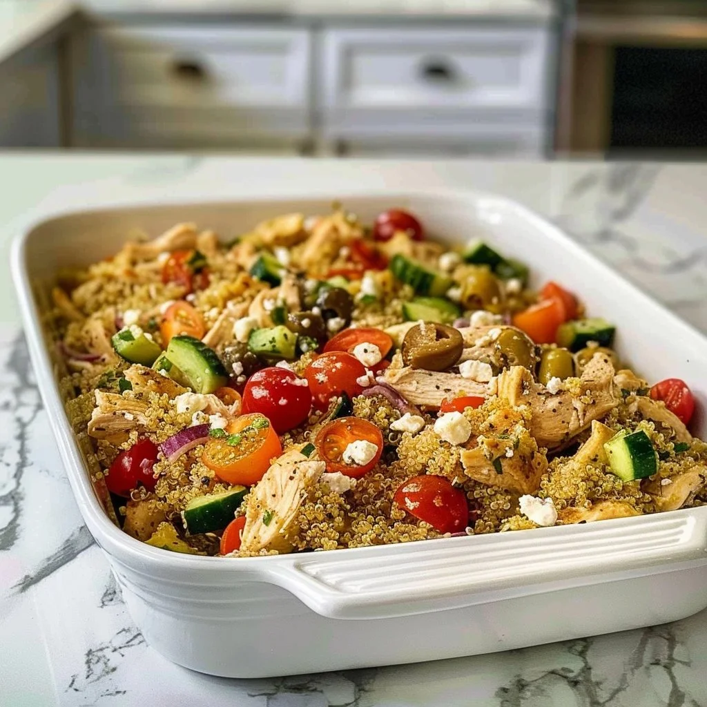 Delicious Greek Chicken dish served with fresh vegetables and herbs