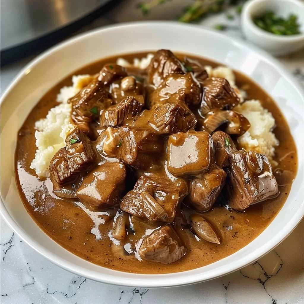 A delicious and healthy cozy beef dinner served with fresh vegetables.