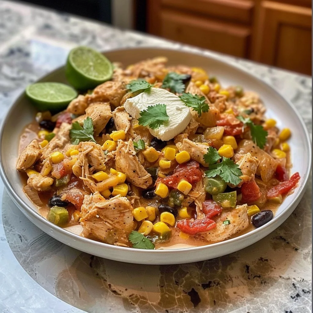 High Protein Fiesta Chicken dish with vibrant colors and fresh ingredients