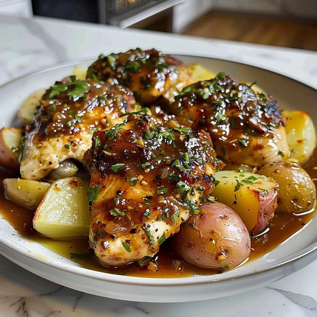 Delicious weeknight family chicken dinner served on a table with vegetables